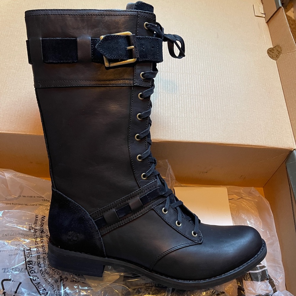 Timberland Black Natural Leather Mid Women's Boots